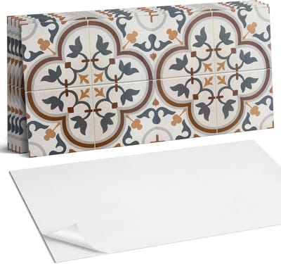 Coloray Plaktegels - Geruit bloemenpatroon Wandtegel Zelfklevend - 60 cm x 30 cm - Grijs Plaktegels - 6 stuks - Rechthoek PVC Tegels - Plaktegels Keuken - Zelfklevende Vloertegels Badkamer - Vinyltegels Vloer Zelfklevend - Zelfklevende Wandtegels