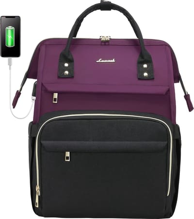 Laptoprugzak voor dames, 15,6 inch, grote schoolrugzak, tieners, werkrugzak, zakelijke rugzak, lerarentas, handbagage, 40 x 30 x 20 cm, voor reizen, universiteit, school, donkerpaars, zwart