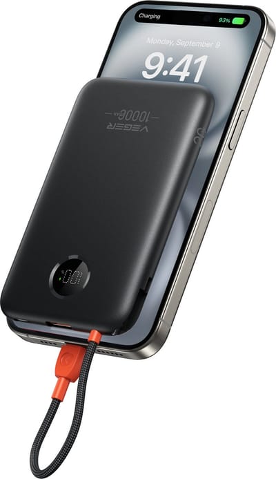 Veger Powerbank - K1C - W1189 - 10.000 mAh - 22.5 Watt - Snellader - LED Display - Zwart