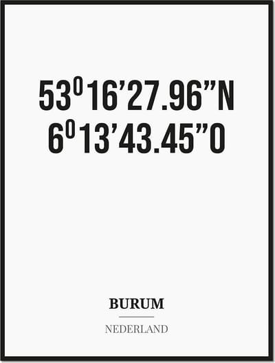 Poster/kaart BURUM met coördinaten