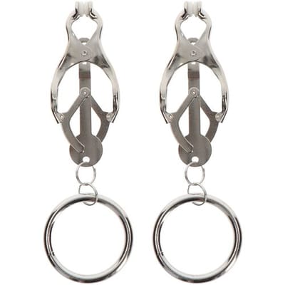 Taboom - Butterfly Clamps With Ring - Bondage / SM Nipple clamps Zilver