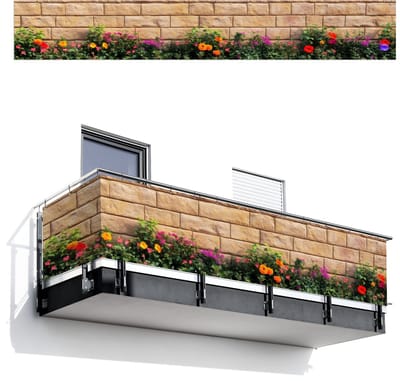 Balkonscherm 500x75 cm - Balkonposter Bloemen - Bakstenen - Kleurrijk - Balkon scherm decoratie - Balkonschermen - Balkondoek zonnescherm