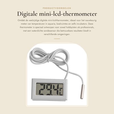 Dailygoods - Digitale mini-lcd-thermometer - Temperatuurmonitor - Waterdicht - Wit - Aquariumthermometer - Geschikt voor koelruimtes - Vistank
