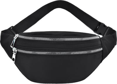 KIMU® Mat Zwarte Heuptas Twee Ritsen - Polyester Fanny Pack Met Twee Vakken - Zwarte Band - Tasje Heuptasje Festival