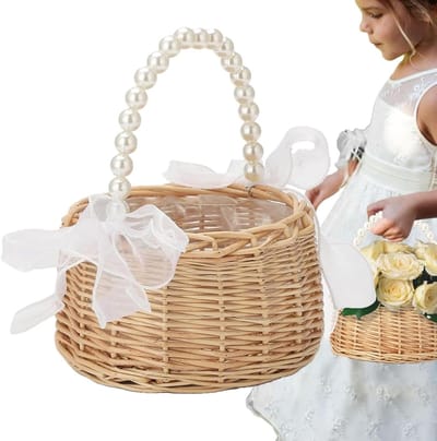 Geweven Bloemenmand - Bruiloft Decoratie - Bruiloft Versiering - Comfortabel Handvat - 15x15x15 cm - M