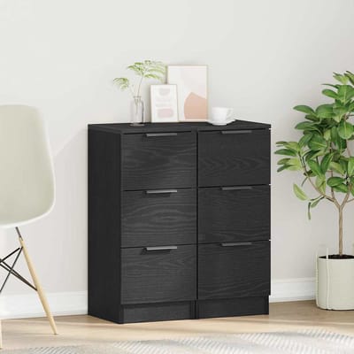 vidaXL - Dressoir - 2 - st - Zwart - Eiken - 30 - x - 30 - x - 70 - cm - Bewerkt - hout