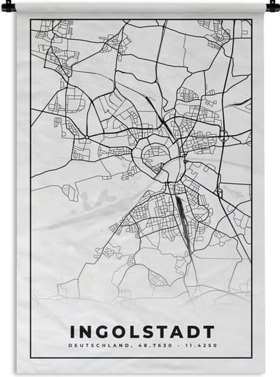 Wandkleed - Wanddoek - Ingolstadt - Plattegrond - Kaart - Stadskaart - 120x180 cm - Wandtapijt