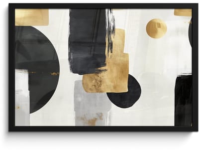 Poster in lijst - Fotolijst 60x40 cm - Posters - Goud - Rechthoeken - Cirkels - Abstract - Posterlijst zwart - Decoratie - Wanddecoratie woonkamer - Muurdecoratie slaapkamer