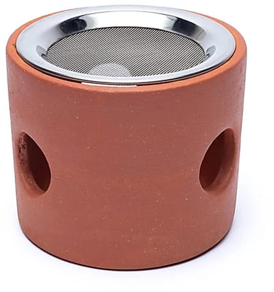 Terracotta wierookbrander met rvs zeef – 9 cm x 7.5 cm