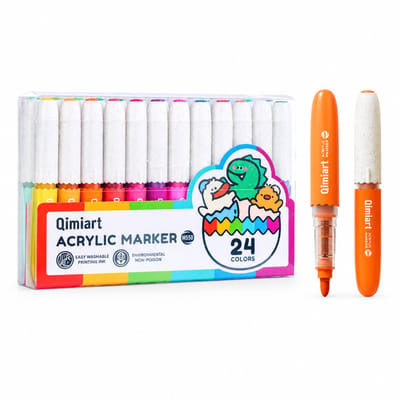 Acrylmarkers - 24 kleuren met directe inkttoevoer - Zachte punt, kinderuitvoering - Tekenen en DIY - Basisverpakking
