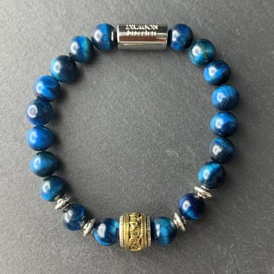 Dragon Bracelets® Heren Armband - Aziatisch - Prayer Bead Bracelet - Natuursteen - Tijgeroog - Blauw