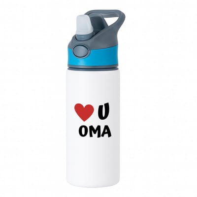 Hacebo® - love u oma waterfles met rietje blauw - Oma - de liefste oma - verjaardag - cadeautje voor oma - oma artikelen - kado - geschenk - water fles - 650ML