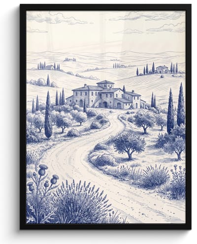 Poster in lijst - Fotolijst 60x80 cm - Posters - Rustiek - Landgoed - Blauw - Posterlijst zwart - Decoratie - Wanddecoratie woonkamer - Muurdecoratie slaapkamer
