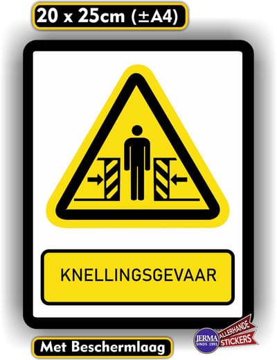 Jerma - Beknellingsgevaar - ISO norm - Stickers - 20 x 25 cm - Weerbestendig - Zelfklevend - Vinyl
