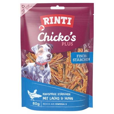 Rinti - Extra Chicko Plus 12x80g - Vissticks met zalm & kip