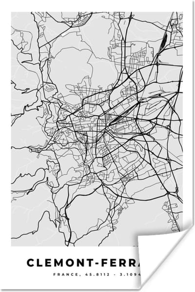 Poster Frankrijk - Clemont-Ferrand - Stadskaart - Plattegrond - Kaart - 120x180 cm XXL