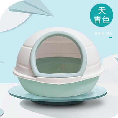 Ronde kattenbak, volledig semi-gesloten, anti-spat kattenbak, extra grote kattenbak, geurverdrijvende kattenbenodigdheden, kitten kattenbak oval cat litter box (55 * 40 * 35cm) azuur