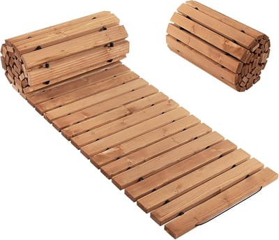 Houten Rolpad - Tuinpad Route - Modderige Paden - Oprolbaar en Antislip - 245 x 43 cm - Lichtbruin