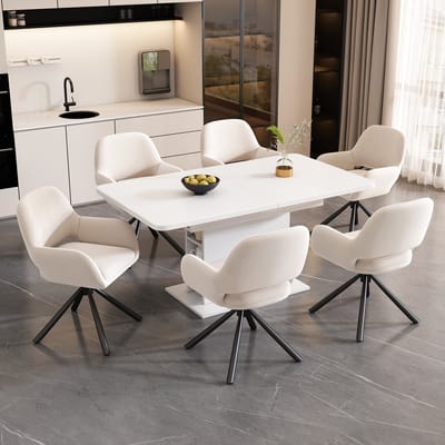 Sweiko Eetkamerstoel (zonder eettafel), Fluweel, 4-delige set, met armleuningen, Draaibaar, zacht kussen, modern en minimalistisch, Beige kleur