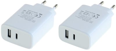 2 stuks OneOne 20W snellader met 2 poorten. Witte oplader met USB C en USB A. PD en Quick Charge lader adapter past op Sony Xperia 10, 10 II (2), 10 III (3), 10 III Lite (3), 10 IV (4), 10 V (5), 10 VI (5), 10 Plus