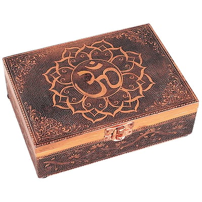 Tarot of sieradendoos OHM koperkleur - 18x13x6 - MDF - Aluminium - Vilt - Rubber - Koper - M