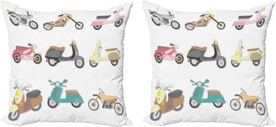 ABAKUHAUS Doodle Decoratieve Kussenhoes, Set van 2, Scooterdesign, 40x40 cm, meerkleurig