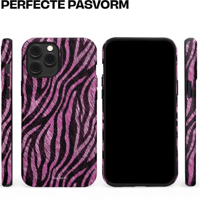 Casetastic hoesje geschikt voor Apple iPhone 12 Pro Max - MagSafe - Dubbellaagse bescherming - Roze Paarse Zebraprint - Fashion Case - Zwart Lila