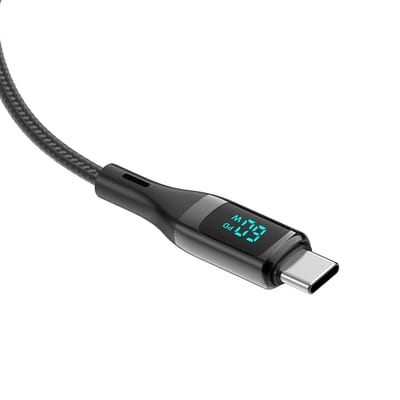 Rixus - USB A naar USB-C kabel - 1 meter - gevlochten kabel - met LED display - Sneller opladen - kabel