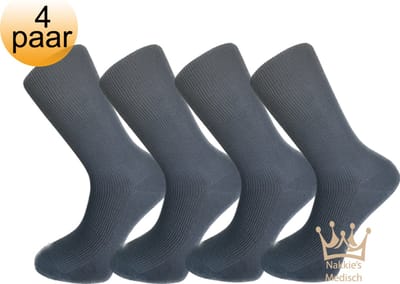 Nakkie’s medische sokken - 100% katoen - 4 paar - Maat 36/38 - Antraciet - Neuropathie - Reuma - Diabetes