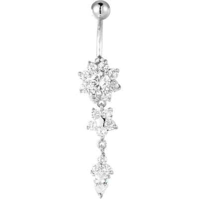 Bague de nombril en cuivre anti-allergique en forme de fleur, plaquée argent, bijou de piercing corporel argenté