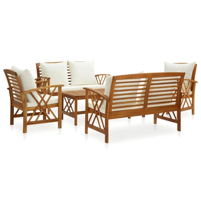 vidaXL - 5-delige - Loungeset - met - kussens - massief - acaciahout