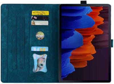 Luxe Bescherm-Etui Hoes Map geschikt voor Samsung Galaxy Tab S9 FE - S10 FE - 10.9 - Bloemen en Kat - Blauw