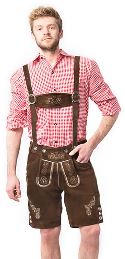 Tannhauser Lederhosen Ralf Kort Oktoberfest Heren 100% Echt Leder Lederhosen Man Carnavalskleding Heren - Donkerbruin - Leer - XS