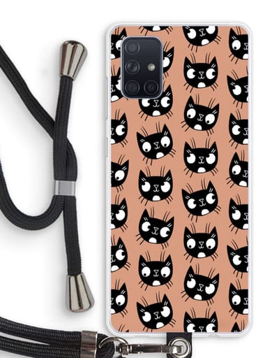 Case Company® - Hoesje met koord geschikt voor Samsung Galaxy A71 hoesje met Koord - Kat - Telefoonhoesje met Zwart Koord - Bescherming aan alle Kanten en Over de Schermrand