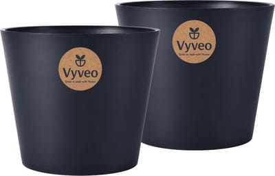 Vyveo - Bloempot Norden - Set van 2 - 12x11 - Zwart - Bloempot voor binnen en buiten - Lichtgewicht - Breukbestendig - Vorstbestendig - UV-bestendig