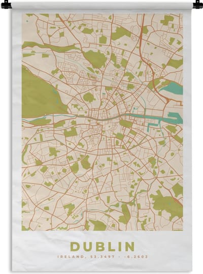 Wandkleed - Wanddoek - Kaart - Dublin - Stadskaart - Vintage - Plattegrond - 120x180 cm - Wandtapijt