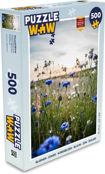 Puzzel Bloemen - Zomer - Korenbloem - Blauw - Zon - Wolken - Legpuzzel - Puzzel 500 stukjes