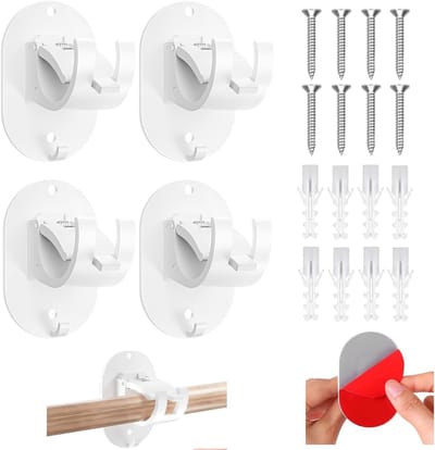Gordijnroedebeugels - 4 stuks - Elfklevende stangbeugels - Twee installatiemethoden - multifunctionele spijkervrije klevende gordijnroedehaken - Zelfklevende haken - geschikt voor woonkamer- badkamer en slaapkamer