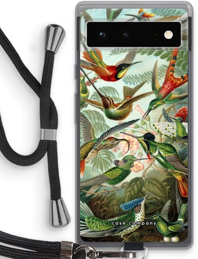 Case Company® - Hoesje met koord geschikt voor Google Pixel 6 hoesje met Koord - Haeckel Trochilidae - Telefoonhoesje met Zwart Koord - Bescherming aan alle Kanten en Over de Schermrand