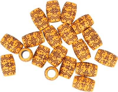Haarsoires Haarspeld Haarkralen 2cm - Fantasie Patroon - Hout - Bruin - Set van 18Haar Kralen voor Vlechten & Haarversiering - Hair Beads