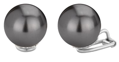 Traveller Clip Oorbellen - Oorclips Dames - Pareloorclips - Zilverkleurig - Parels ø 14 mm - Zwart - Geplatineerd - 718114