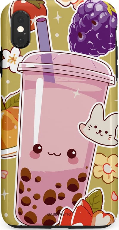Casetastic Hoesje Geschikt voor Apple iPhone Xs Max - Stijlvolle Beschermende Duo-layer Case - Roze Rode Kawaii Bubbletea Korea