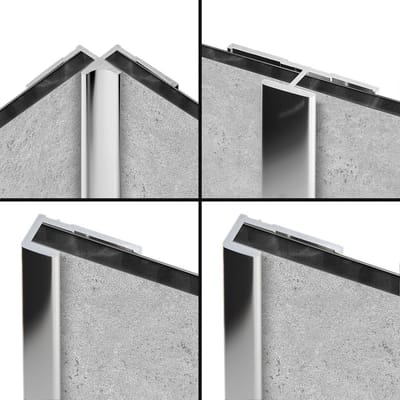 Schulte achterwand - Profielsets chroom - 2 eindprofielen - 1 binnenhoek en een koppelprofiel - lengte 255cm voor inkorten