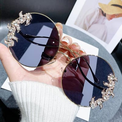 Nieuwste Randloze Geslepen Rand Diamant Zonnebrillen Mode Duurzame Constructie Rond Strass Zonnebrillen Golf Design Spiegelpoot Brillen