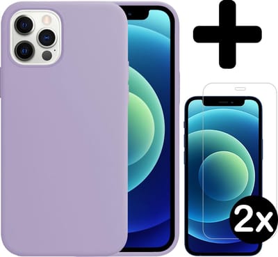 Hoesje - Met 2x Screenprotector - Geschikt voor Apple iPhone 12 Pro - Sterk & Shockproof - Telefoon Hoes - Back Cover - Siliconen Case - Telefoonhoes - Lila