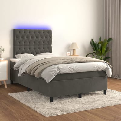 vidaXL - Boxspring - met - matras - en - LED - fluweel - donkergrijs - 120x200 - cm