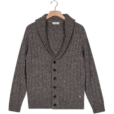 Thomas Maine Vest Cardigan Buttons Shawl Collar Twisted Structure Knit Midden Blauw / male