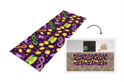 Keukenloper - Loper keuken - Carnaval - Feest - Paars - Patronen - 150x50 cm - Keukenloper vinyl