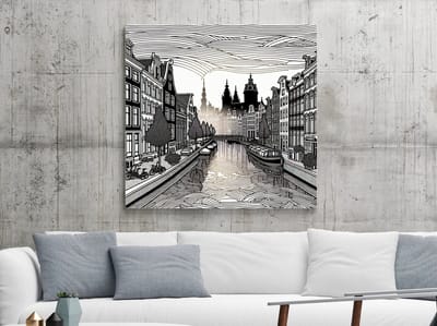 Line art amsterdam schilderij | Amsterdamse lijnen dansen in dit kunstwerk van sublieme finesse | Kunst - 100x100 centimeter op Dibond | Foto op Dibond