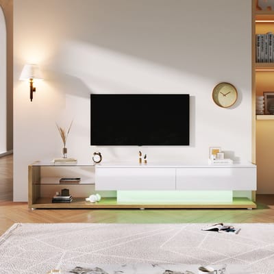 DESMIU Tv Meubel - Hoogglans Kast Met Ledverlichting En Lades - Voor Woonkamer En Mediahoek - Spaanplaat - 170x36x38 Cm - Wit